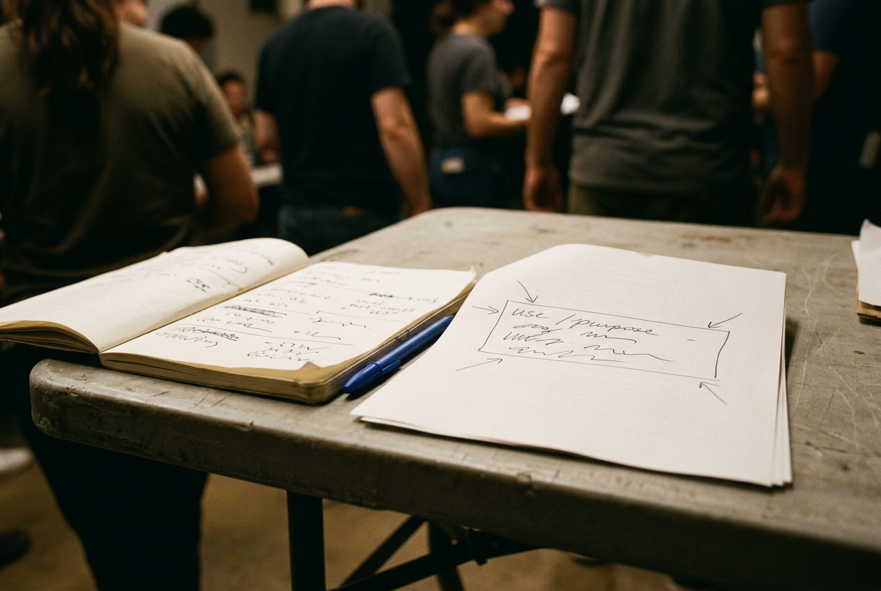 A digital replica rider, call sheet and pen on a folding production table, with the intended-use field visible.