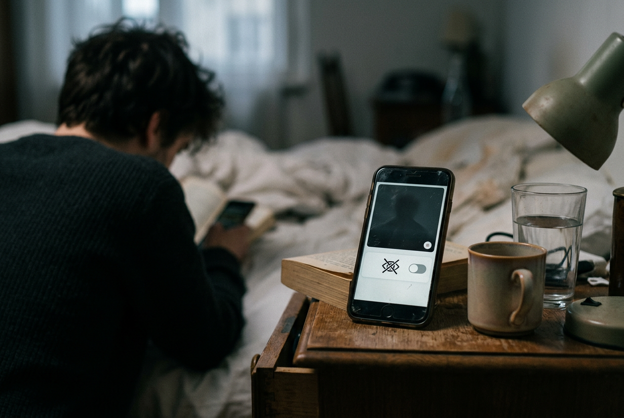 A phone displaying a crossed-out eye privacy toggle beside a dating profile visibility setting.
