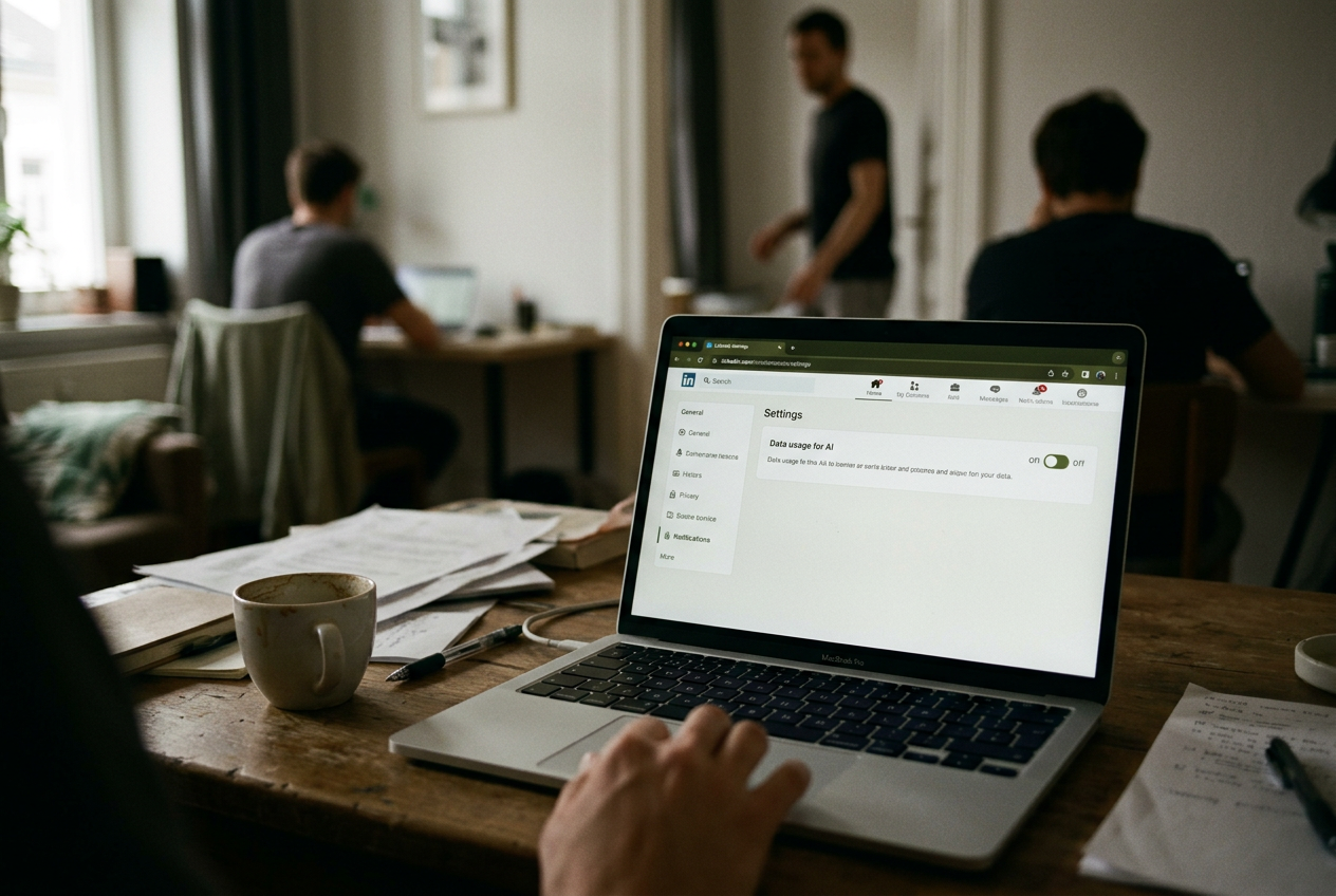 A laptop showing LinkedIn’s Data for Generative AI Improvement setting switched off.