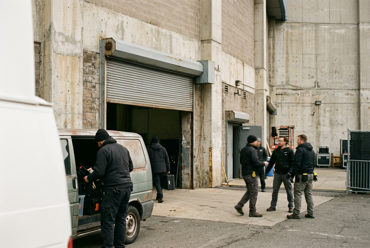 The empty exterior of Meadowlands Arena in East Rutherford, once used for sets for The Walking Dead: Dead City.
